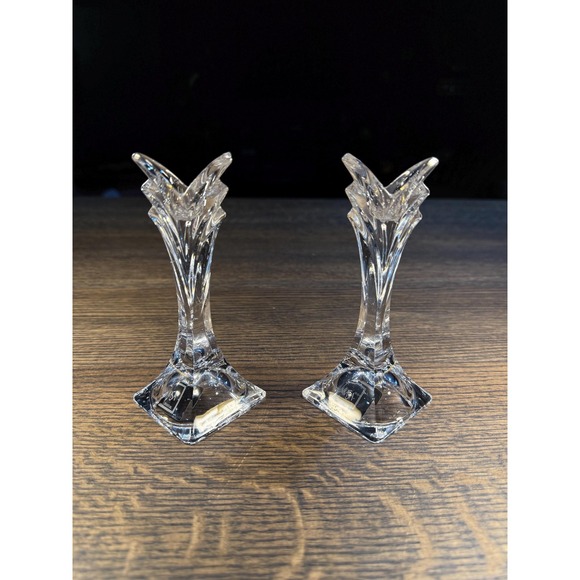 Mikasa Lead Crystal Candle Holders – Art Deco Style Pair, 5.5\